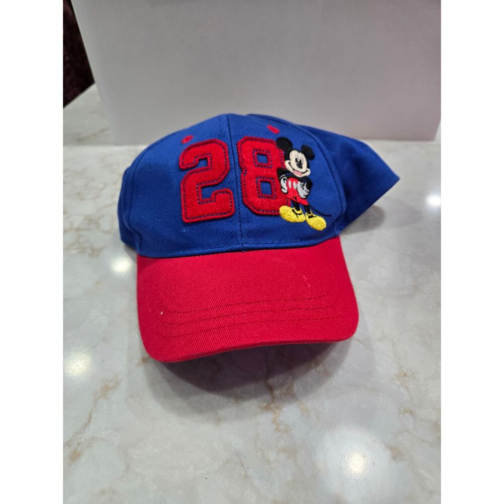 Youth Disney Mickey Mouse 28 Baseball Cap Hat NOS Red Blue Adjustable Kids